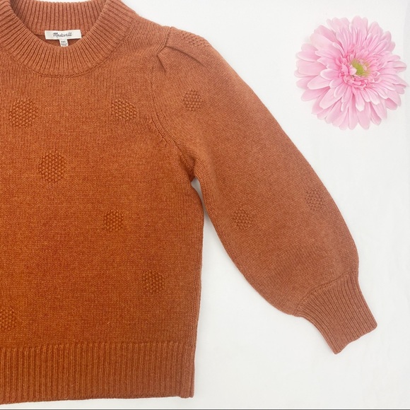 Madewell Dotted Easton Puff Sleeve Pullover Sweater In Cotton Merino Yarn Rust - Picture 7 of 12